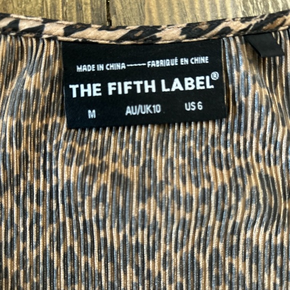 THE FIFTH LABEL Brown Black Long Sleeve Leopard Faux Stretch Wrap Midi Dress - Picture 10 of 15